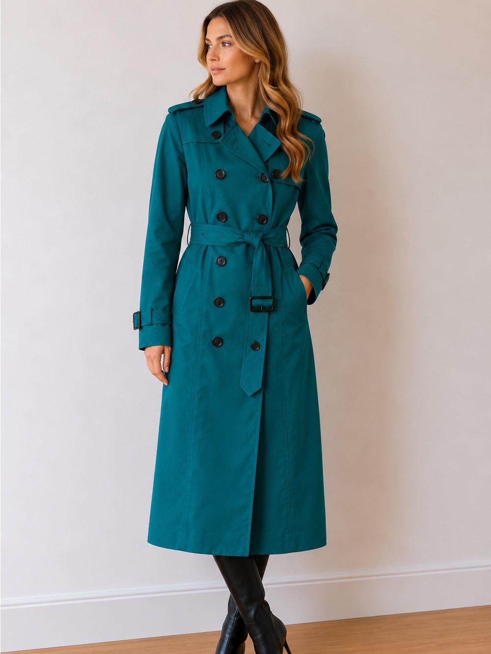 Burberry Prorsum Teal Cotton Trench Coat Made in Italy IT 44
